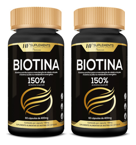 2x Biotina 150% Premium 400mg 60caps Hf Suplements