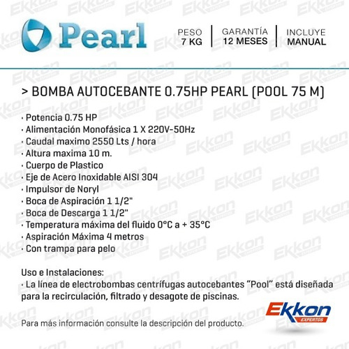 Bomba Autocebante Pileta Motorarg Pearl 3/4 Hp Pool 75 M
