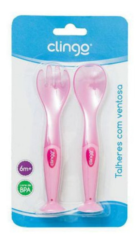 Talheres De Silicone Com Ventosa Rosa - Clingo