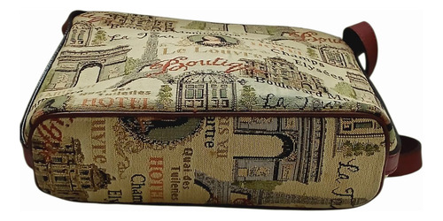 Cartera Bandolera De Gobelino Moda Circular Crema Estampado Níquel Bordó (Usado)