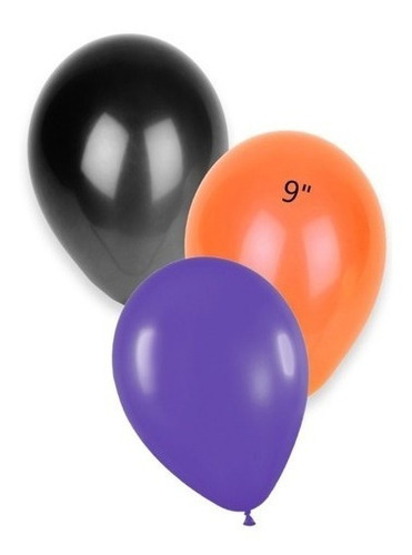 Globos Halloween X 25 U Latex Violeta Negro Naranja 9 PuLG 