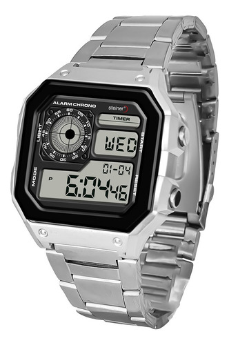 Reloj Digital De Caballero Steiner Con Cronógrafo 3atm Acero