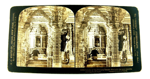 Antigua Foto Estereoscópica 1907 Templo Dilwarra India 