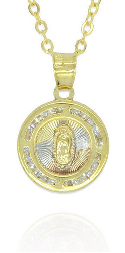 Collar, Medalla Virgen Redonda 3 Oros, Chapa De Oro 14k