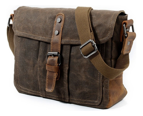 Bandolera Retro Para Hombre Bolsa Lona Informal Cera Aceite