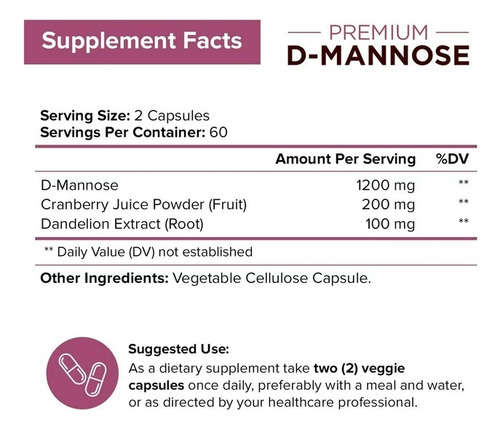 D-mannose D-manosa Nutriflair 1500mg 120 Capsulas Vegetarian