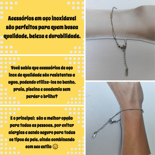 Pulseira Elos E Bastonetes 2mm Aço Inoxidável Com Extensor