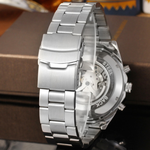 Mens Automatic Mechanical Watch:steel Band Hollow-out Design