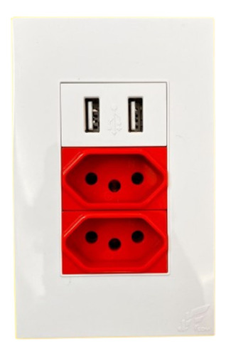 Tomada Dupla Bivolt Com Usb Carregador Turbo Vermelho 20a