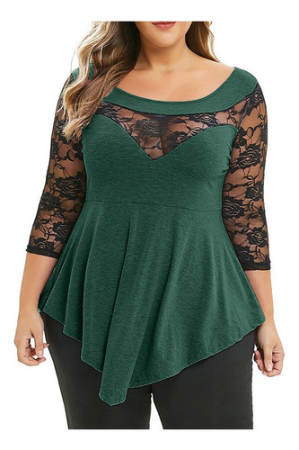 Blusa Tres Cuartos Tallas Grandes Para Mujer Encaje Floral