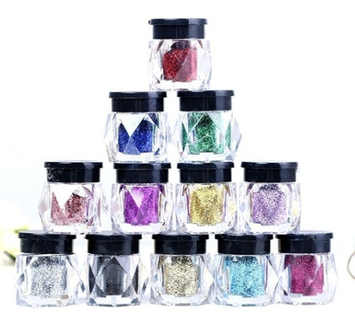 Set 12 Frasquitos Glitter Para Sombra Ojos Labios Uñas