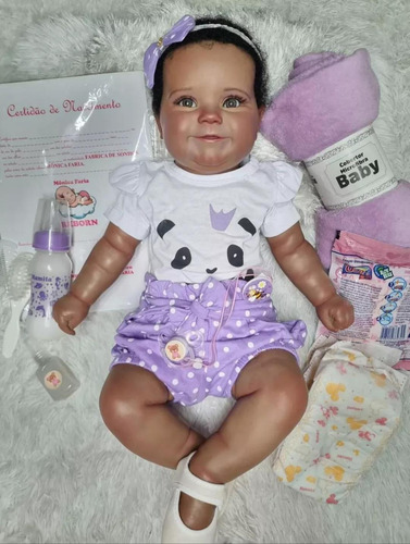 Bebê Reborn Maddie Afro Corpo De Pano