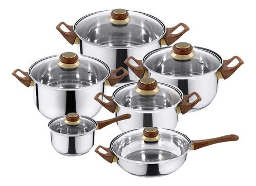 Batería De Cocina Küche B6515 12 Piezas Acero Inoxidable Color Plata 