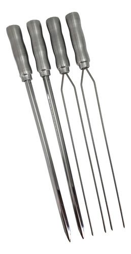 Kit 4  Espetos Inox Para Churrasco Simples E Duplo