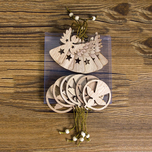 5 Colgante Hueco De Madera Para Árbol De Navidad, 10 Ángel