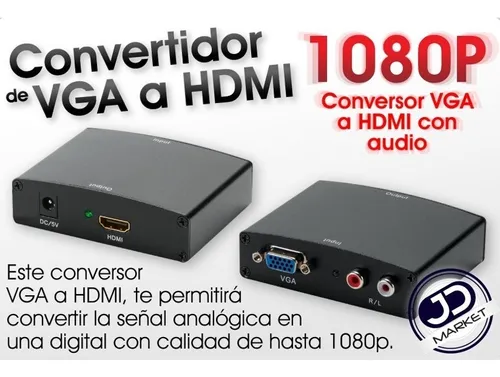 CONVERSOR DE VGA + AUDIO RCA A HDMI DE METAL CON CORRIENTE