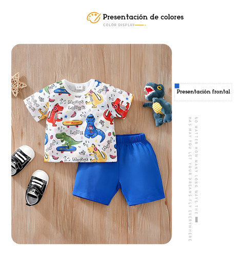 Conjunto Verano Con Estampado De Dinosaurio Para Bebés 0-18m