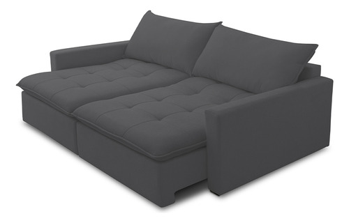 Sofá Cama Retrátil Reclinável Sala 208cm Lari Bouclê Grafite