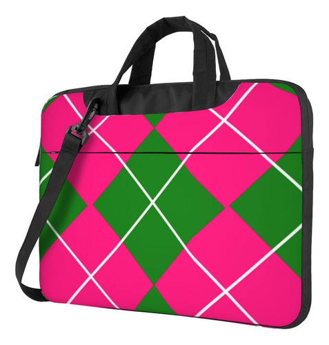 Bolsa Para Laptop Patron Cuadro Rosa Verde Mensajero Hombro