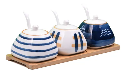 Recipiente De Porcelana Para Condimentos Y Especias Con Jueg