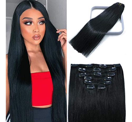 Extensiones De Pelo Negro Con Clip Para Mujeres Negras 15 Pu