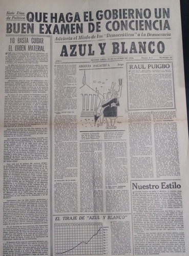 Diario Azul Y Blanco 10/10/1956 Haga Gobierno Examen Concien