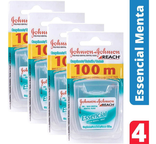 Fio Dental Essencial Menta Johnson's 100 Metros Kit C/ 4