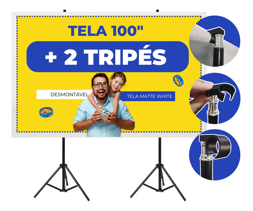 Tela Telão Projetor Projeção Datashow 4k C/ Tripé Retrátil