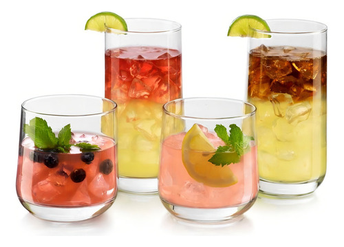 Set 8 Vasos Koba Hermosos Altos Y Cortos Para Agua Refresco