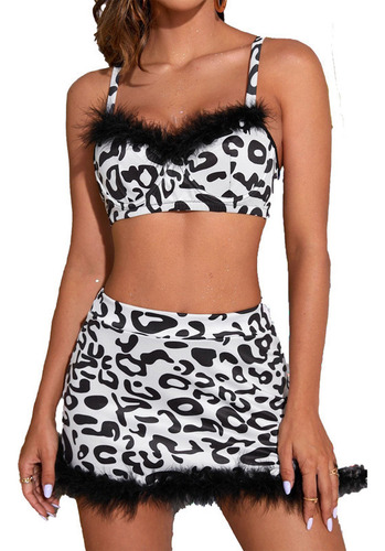 Conjunto De Falda Sexy Con Estampado De Leopardo Y Pijama