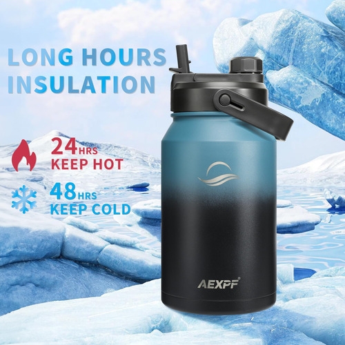 Aexpf Botella De Agua Aislada De 64 Oz Con Tapa De Tres Usos
