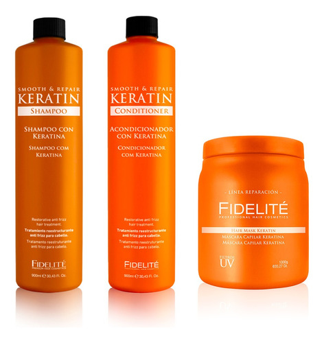 Kit Fidelité Keratina Shampoo + Acond. X900ml + Másc. X1000g