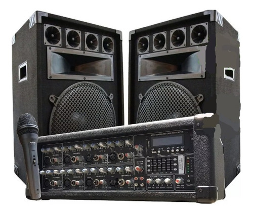 Combo Consola Potenciada Con Usb + 2 Bafles 15  200w + Mic