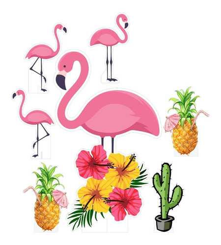 Mini Kit Display Festa Infantil Flamingos Com Abacaxi