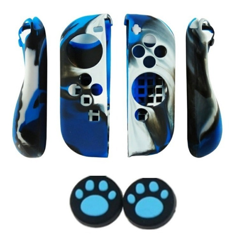 Funda De Silicona  Joy Con Nintendo Switch + 2 Grips Azul