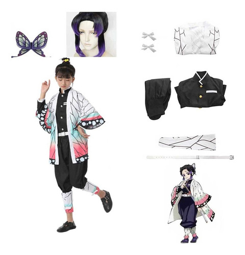 Demon Slayer Niño Cosplay Kochou Shinobu Kimono Traje+peluca