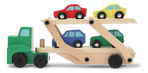 Melissa & Doug, Camión Remolcador De Autos Y Autos De Madera