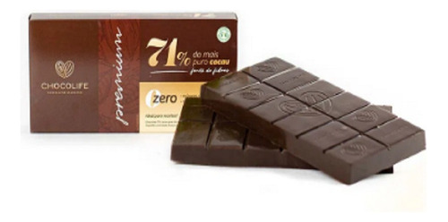 Barra Chocolate 71% Purocacau Premium 1kg 0 Lactose Saudável
