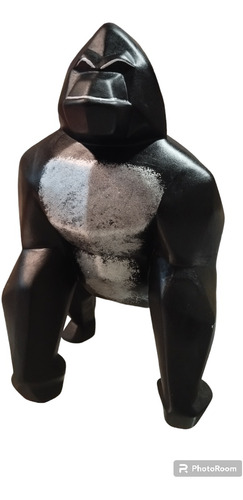 Figura De Gorila Minimalista Pintado A Mano Negro Ceramica