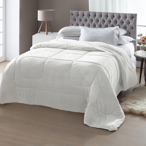 Edredom Queen Dupla-face Atrium Flannel Branco Jolitex