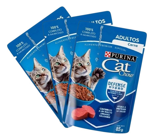 3 Sobres Alimento Gato Cat Chow Adulto Pescado 85 Gr C/u