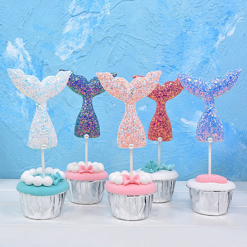 10 Piezas De Adornos De Tarta Con Purpurina De Sirena Para D
