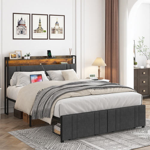 Fabato 1000075963-B021H193G base de cama king size color gris