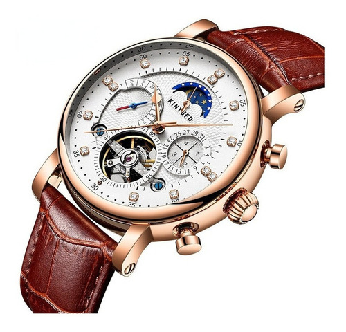 Reloj mecánico Kinyued Moon Phase Tourbillon para hombre