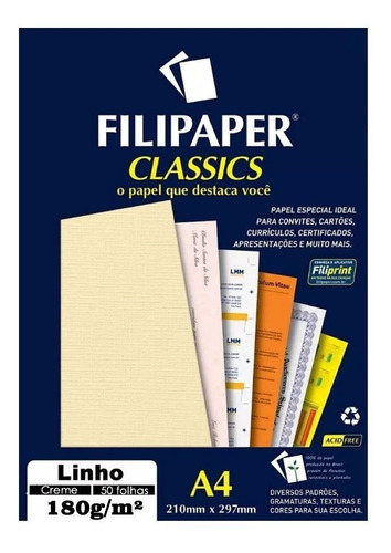 Papel Linho Creme 180g 50 Folhas Filiperson