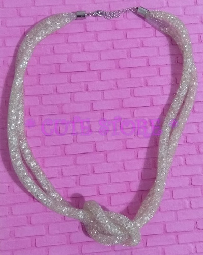 Colar Cristal Corda Nó Duplo Tela Transparente Com Cristais