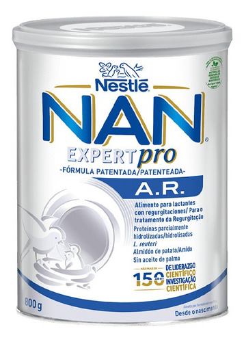 Fórmula infantil em pó sem glúten Nestlé Nan A.R. en lata de 1 de 800g - 0  a 6 meses