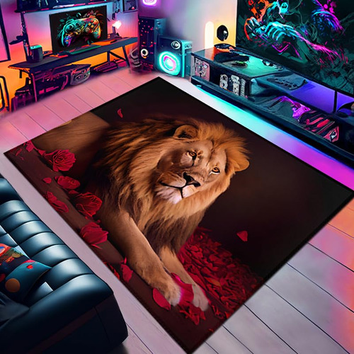 Kmono Lion Rug - Alfombra Tematica De Rosa Leon Para Dormito