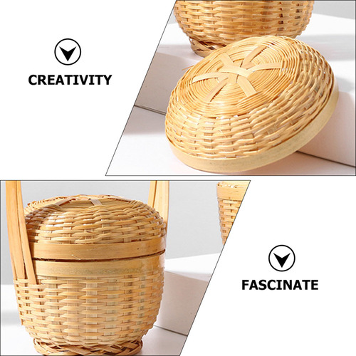 Mini Cesta Portátil Tejida De Bambú Para Caramelos
