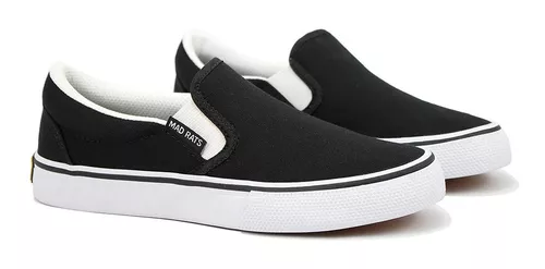 Tênis Mad Rats Sem Cadarço Slip On Preto Branco